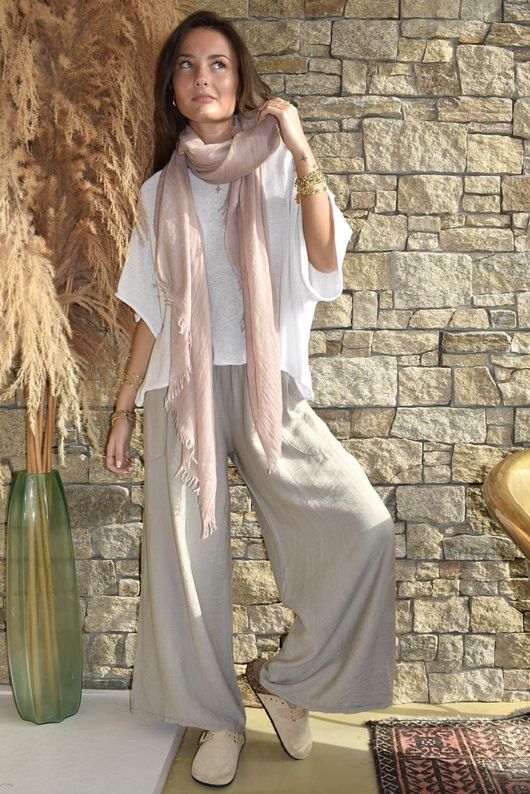 Basso Shirring Wide Leg Pant Taupe /28=
